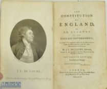 J L De Lolme, 1784 'The Constitution of England or Account of the English Government' book 4th