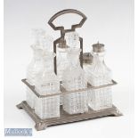 6x Piece Cruet Set containing mustard pot, salt, pepper and 3 oil bottles all in an unmarked metal