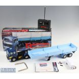 1980s Racostar, West Germany Radio Control Mercedes Truck and Trailer truck in dark blue colour with