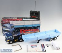 1980s Racostar, West Germany Radio Control Mercedes Truck and Trailer truck in dark blue colour with