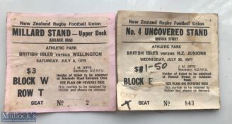 1977 British & I Lions in NZ Rugby Tickets (2): Pair of match tickets from the tour games versus