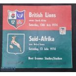 1974 British & I Lions to SA Rugby Programme: The 4th & final test at Port Elizabeth, drawn, of