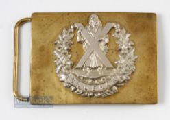 Cameron Highlanders military belt plate with scratched marks to reverse, 3 3/8" x 2 ½"