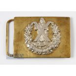 Cameron Highlanders military belt plate with scratched marks to reverse, 3 3/8" x 2 ½"