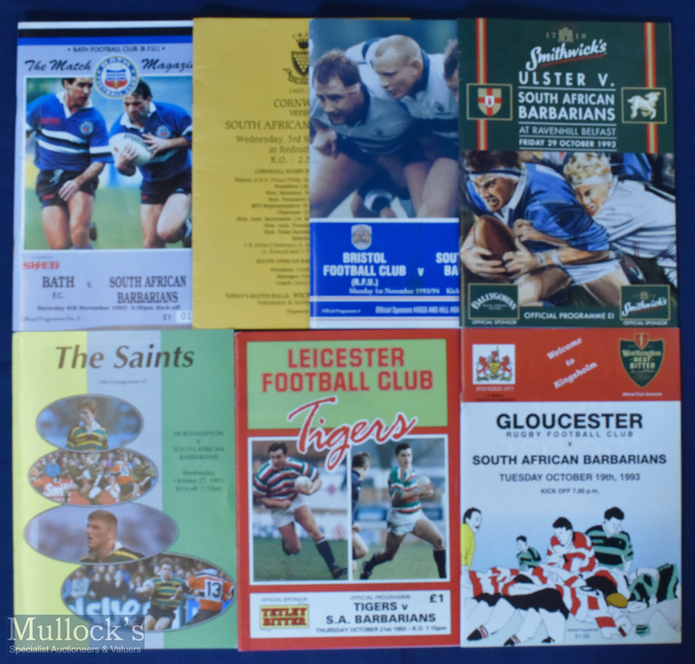 1993 S African Barbarians Tour to the UK Rugby Programmes (7): Missing only the Newport clash, the