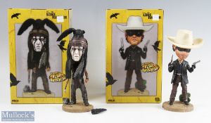 Two Neca The Lone Ranger Head Knockers Tonto and Lone Ranger models, (appears with damage to head)