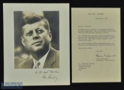 c1964 John F Kennedy Secretary Letter with Photograph Facsimile printed Signature, the letter is
