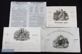 Insurance Certificates (4) - includes 1841 York & London Assurance Co, 1807 County Fire Office, 1836