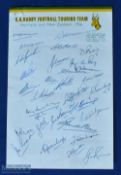 1956 Springboks in NZ/Australia Rugby Autograph Sheet: On official headed paper, neat clear