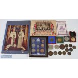 1844-1967 British Coin and Medallion lot, to include Berlin Industrial Exposition medal - with wear,