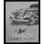 The New Talbot 1937 Brochure - a Poster brochure illustrating and detailing with specifications