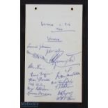 1954 Victoria v Fiji Rugby Autographs: Great sheet of all 15 home signatures, including Laurie