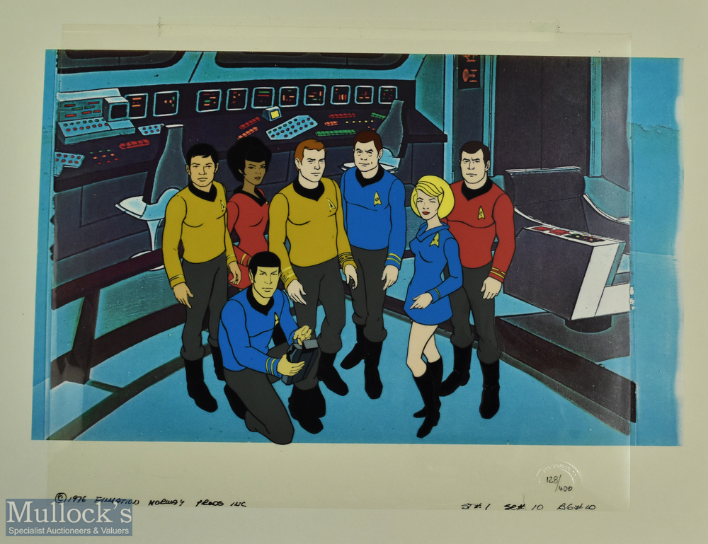 c1976 Star Trek Enterprise Crew on Deck Filmation Norway Animation Cel Background Production art,