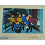c1976 Star Trek Enterprise Crew on Deck Filmation Norway Animation Cel Background Production art,