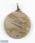Schneider Trophy Cup Air Races, 1927 White Metal Medallion - Obverse; Racing Seaplane, and winged