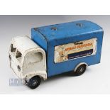 Tinplate Tri-ang Toys Mobile Cafeteria Van in blue & white, with original decals some signs of wear,