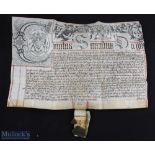 c1672 Charles II Recovery Indenture, relating to Almondbury Gloucestershire, ornately decorated