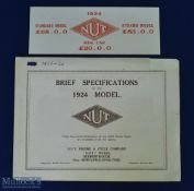 The Famous N.U.T. 5 HP Motor Cycle 1924 Brochure- A 4 page Brochure illustrating with specifications