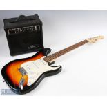 Gear4Music Stratocaster Electric 6 String Guitar plus a Freedom MS 15G guitar amp with lead, all