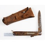 S W Silver & Co, Cornhill Horn Handle Knife, blade bears makers markings, spring release needs