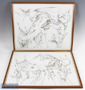 Fantasy Art Prints c1971 Erotica Dragons by Fedding 1971 No.83/200, a pair of framed and mounted