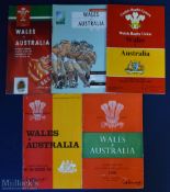 1958-1992 Wales v Australia Rugby Programme Selection (5): Issues from Cardiff for 1958, 1975, 1984,