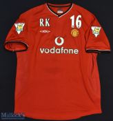 2000-01 Manchester United Home Football Shirt with RK 16 (Roy Keane) printed to front chest of