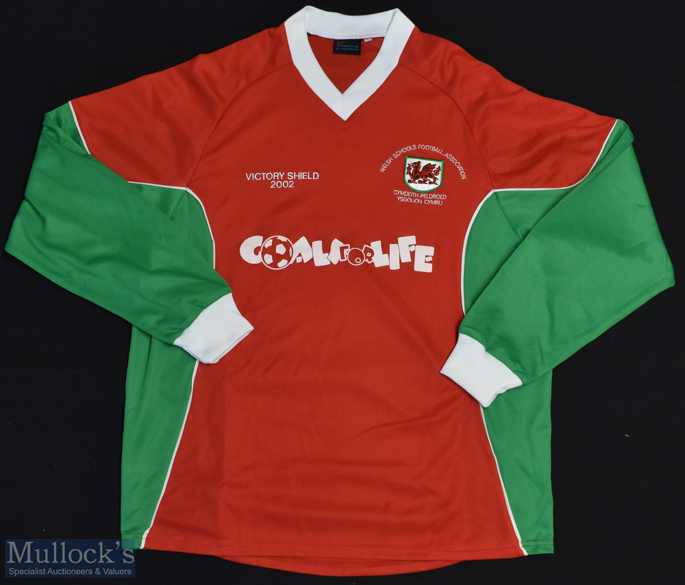 2002 Wales Victory Shield Football Shirt sponsored by Goals for Life, made by Kit Connection, Long