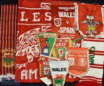 Wales Football Scarves, Pennants & Flag, a good selection to include a good silk and cotton Wales