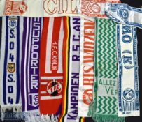 c1970-1990 World Football Team Scarf Collection with noted teams of Allez Les Verts, FC Koln, RSC