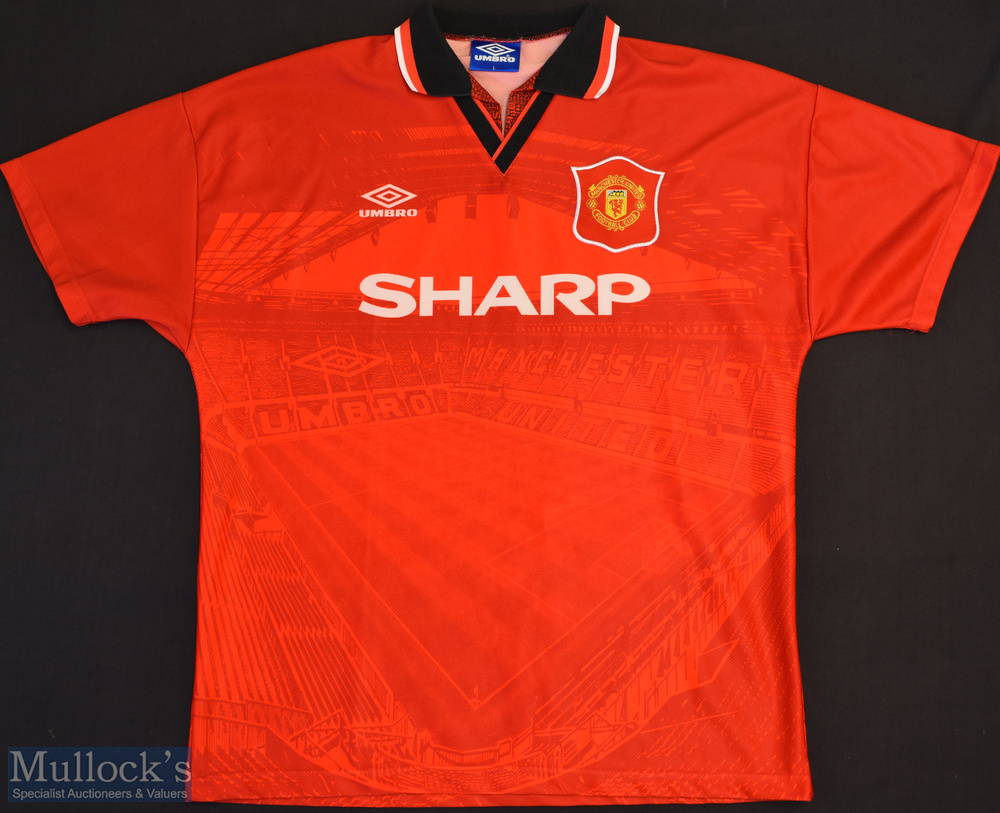 1994-96 Manchester United Home Football Shirt sponsored by Sharp, made by Umbro, Short Sleeve,