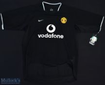 2003-2004 Manchester United Black Away Football Shirt sponsored by Vodafone, made by Nike with