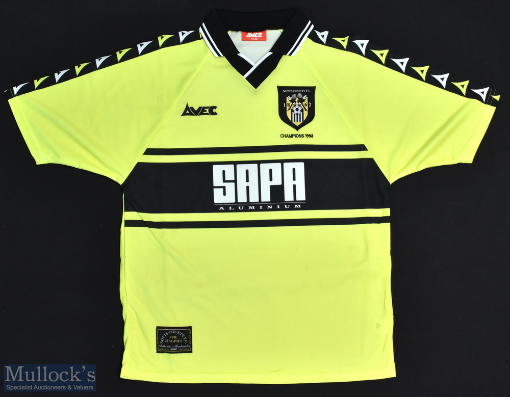 1998 Notts County FC Champions Football Shirt sponsored by SAPA Aluminium, Made by Avec, Short