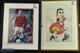 Manchester United Eric Cantona Signed Photograph with a caricature by Griffin both are framed