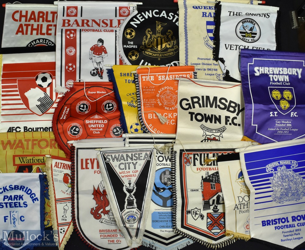 20 English/Welsh Premier and Football League Pennants, made of silk and nylon/ plastic a good