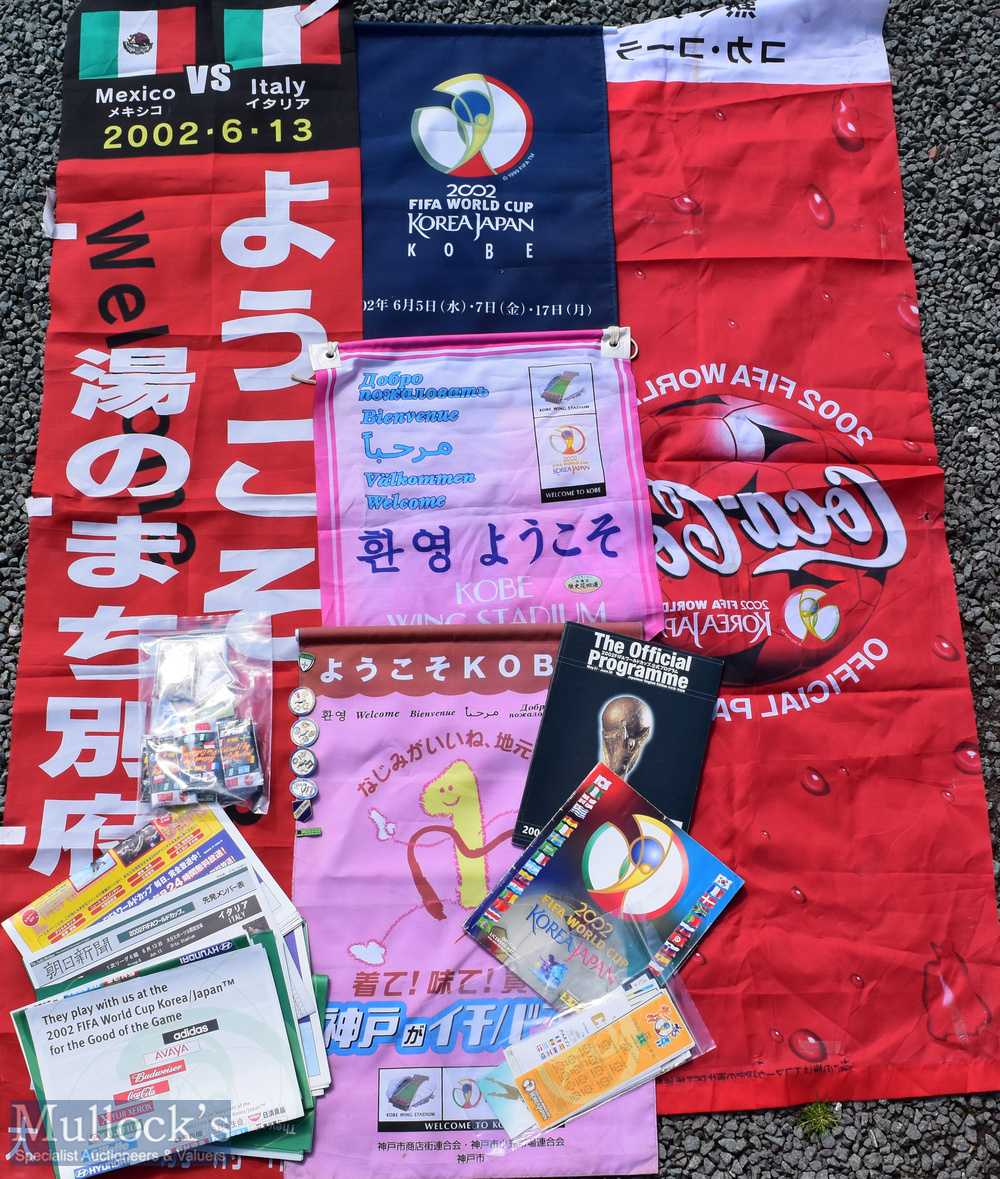 2002 FIFA World Cup Korea/Japan memorabilia to include Coca Cola red street banner; Kobe Wing