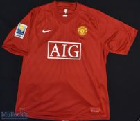 2008 Manchester United Football Shirt sponsored by AIG, made by Nike, Short Sleeve with FIFA Club