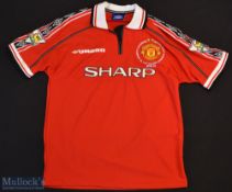 1999 Manchester United Treble Winners Football Shirt sponsored by Sharp, made by Umbro, Short Sleeve