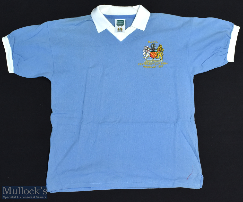 1981 Manchester City FC Centenary Cup Final Replica Football Shirt made by Score Draw, Short Sleeve,