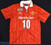1992-94 Manchester United Home Football Shirt sponsored by Sharp, made by Umbro, MH 10 (Mark Hughes)