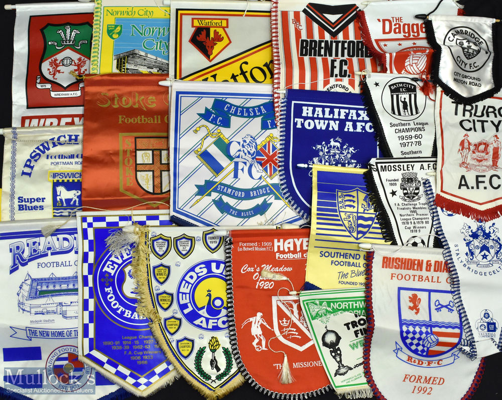 20 English/Welsh Premier and Football League Pennants, made of silk and nylon/plastic a good mixture