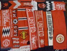 9 x Manchester United Scarves, to include LKS Lodz 1998, 1993 premier league champions, 1977 FA