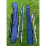 2x Shakespeare Blue President cases, containing - 2x beach casting tripods with rod holders, 3x