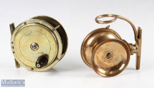 P D Malloch's Patent 2 7/8" side casting brass reel with cross hatch on/off check to rim, rear plate