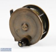 Braddell, Belfast 4 ¼" plate wind brass reel fat horn handle, stamped makers marks to rim of face
