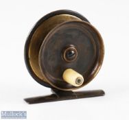 Scarce and rare Malloch's Patent 2 ½" narrow drum side casting reel with tapered cylindrical turning