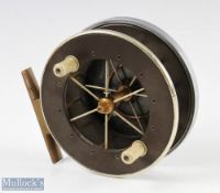 Rare Coxon Allcock Roller Back Aerial 4 ½" reel c1900-1916 with ebonite 6 spoke drum with German