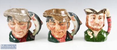 Royal Doulton Fishing Character Jugs, two 18cm tall the poacher - slightly different finishes has