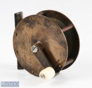 W A Hackett's, Cork "Perfection Reel" 3 ½" brass reel crank handle with rim guard and original knob,