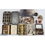 A collection of fly tins all containing flies to include Richard Wheatley 16 window tin, J Bernard &